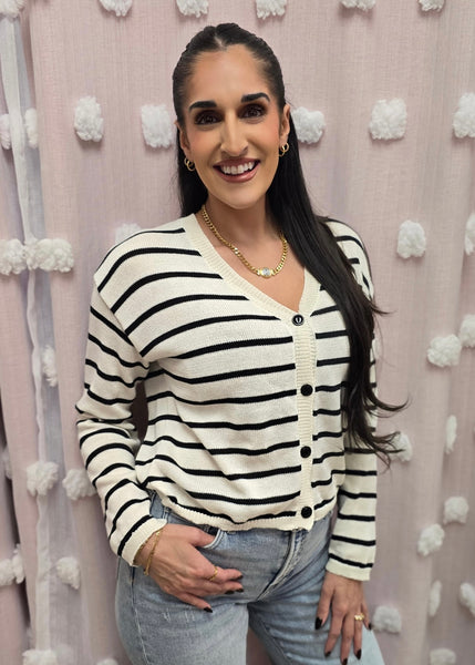 Loud And Clear Striped Button Sweater Top