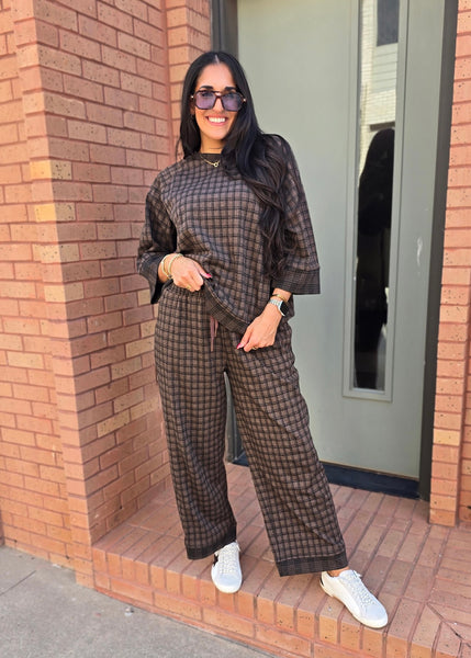 Next Adventure Brown Plaid 2 Pc. Pant & Top Set