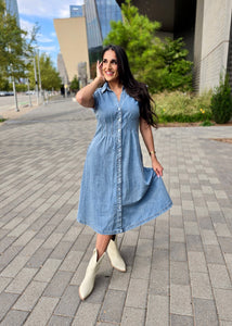 Favorite Find Sleeveless Denim Midi Dress