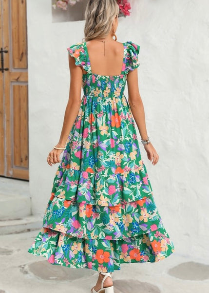 Sailing Away Green Floral Maxi Dress