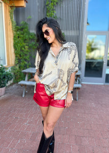 Wild & Free Mocha Satin Button Up Top