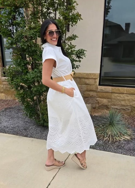 Island Getaway White Button Midi Dress