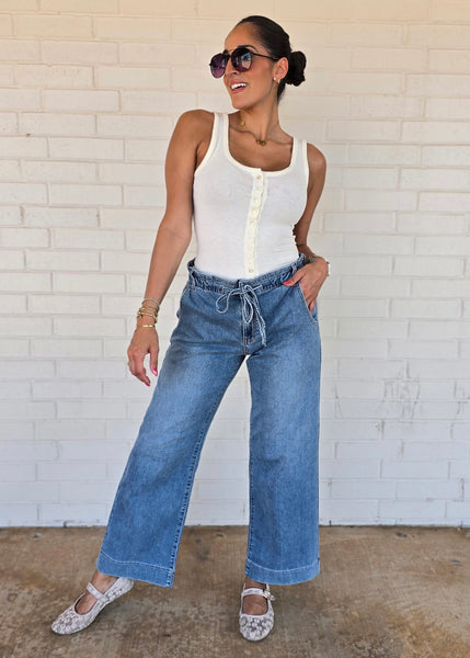 Layla Pull On Drawstring Wide Leg Denim
