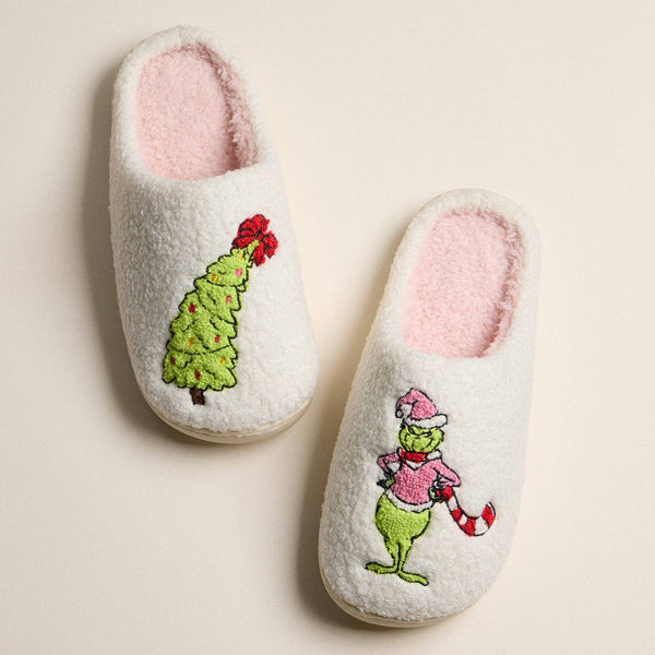 Grinch Christmas Tree Sherpa Slippers