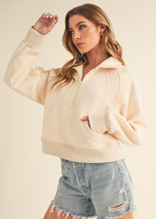 The Scuba Half Zip Cream Sweatshirt