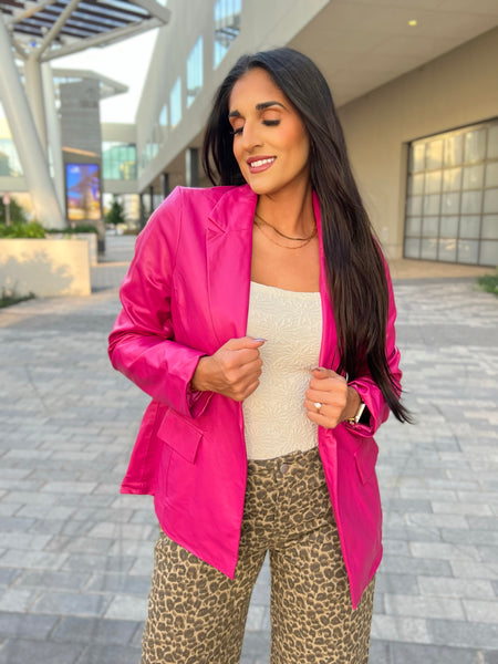 Embrace It Magenta Faux Leather Blazer