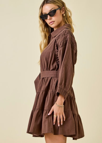 Fall Festival Brown Belted Mini Dress