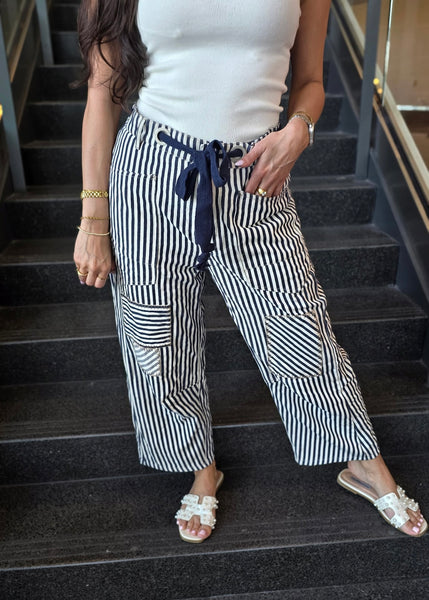 Calling Out Navy Striped Pants