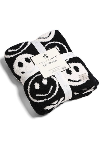 Luxury Soft Black & White Smiley Blanket