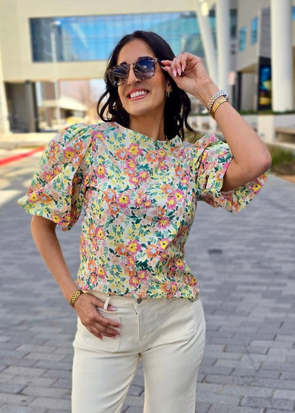 Springtime Floral Puff Sleeve Blouse