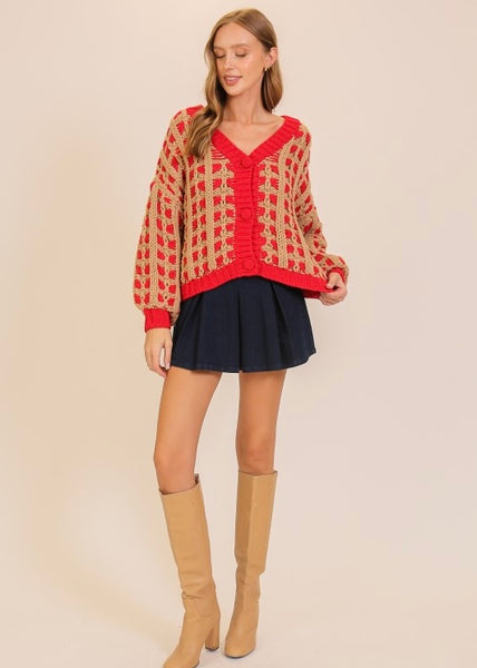 Lasting Love Red/Khaki Cardigan