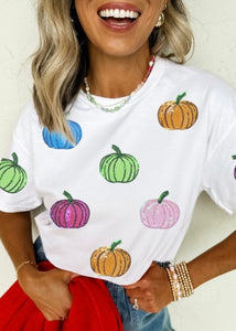 Pumpkin Party Sequin Colorful Pumpkin Tee