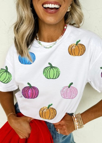 Pumpkin Party Sequin Colorful Pumpkin Tee