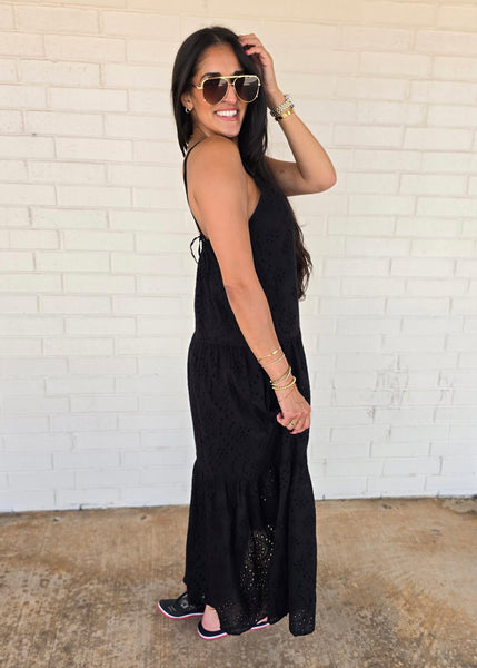 Just Having Fun Black Spaghetti Strap Maxi Dress