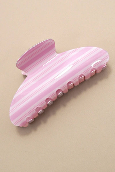 JUMBO STRIPE PLAID OVAL HAIR CLAW CLIPS | 40H1069: PINK GREEN