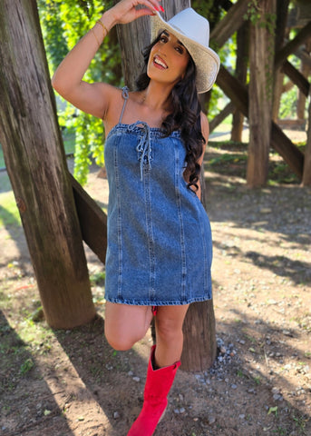 Laced Up Denim Mini Dress