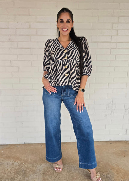 Admire The Beauty Gold Button Tiger Print Top