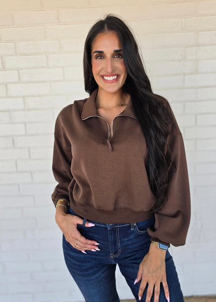 An Expert At Comfort Brown Half Zip Pullover