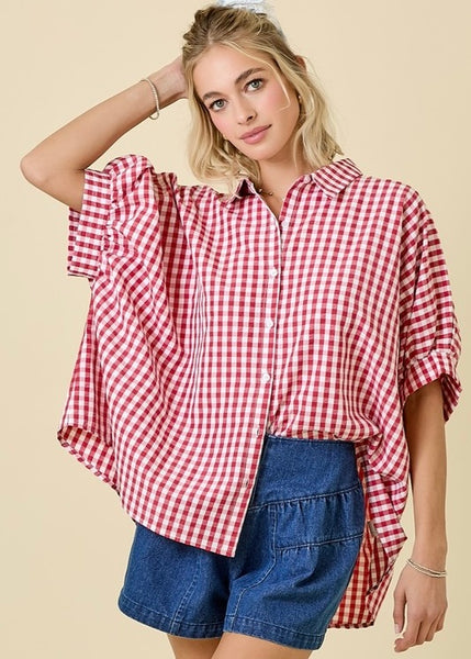 Lack Of Time Red & White Gingham Oversized Shirt