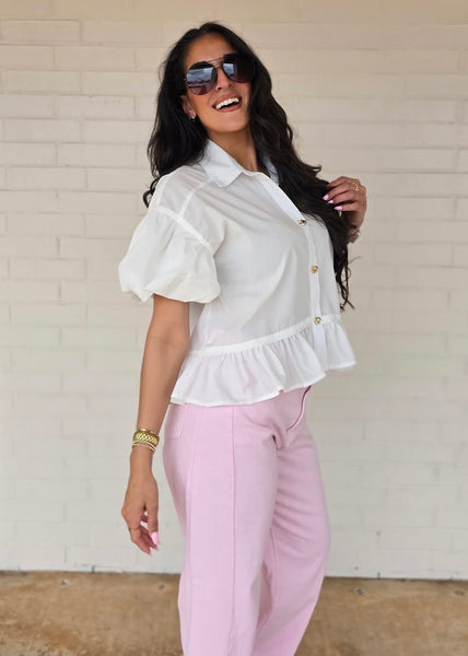 Let There Be Sunshine White Baby Doll Top