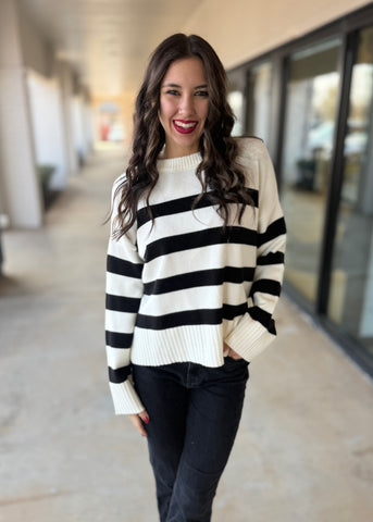 It's Enough Black & Cream Striped Sweater