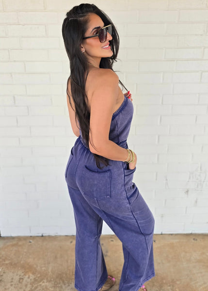 No Exposure Navy Strapless Jumpsuit