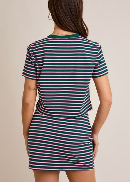 Getting Motivated Green/Pink Striped 2 Pc Set Skort Set