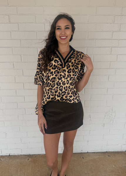 Someone Special Leopard Print V Neck Blouse