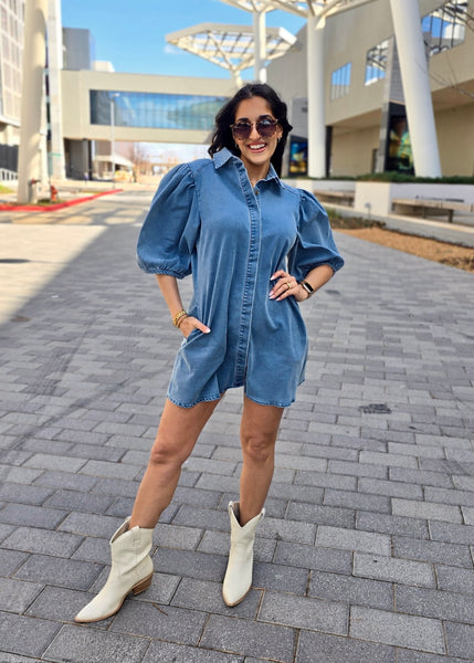 Picture Perfect Denim Puff Sleeve Dress