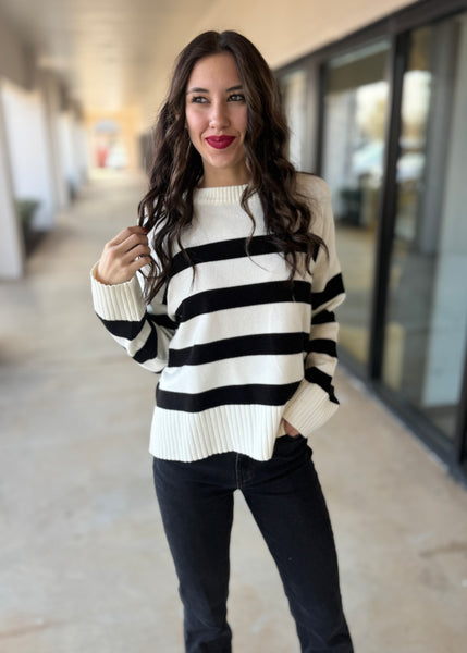 It's Enough Black & Cream Striped Sweater