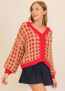 Lasting Love Red/Khaki Cardigan