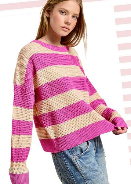 Knocking On Your Door Pink Striped Sweater