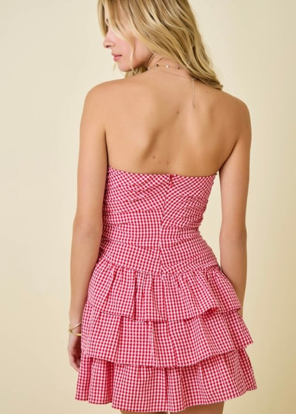 Playful Mind Red Gingham Strapless Mini Dress