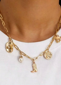 Western Boot Hat Horse Charm Necklace