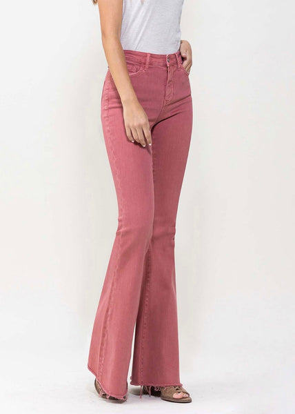 Ella Mineral Red High Rise Super Flare Denim