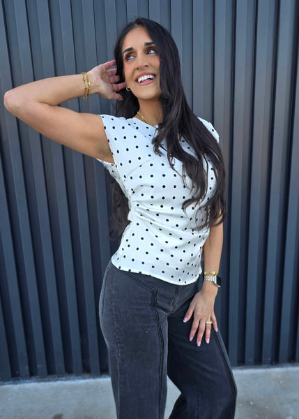 Makes Sense Black & White Polka Dot Sleeveless Top