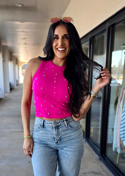 A Little Extra Jeweled Bright Fuchsia Tank Top - M/L