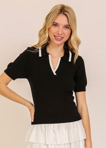 Life Is Good Black & White Knit Top