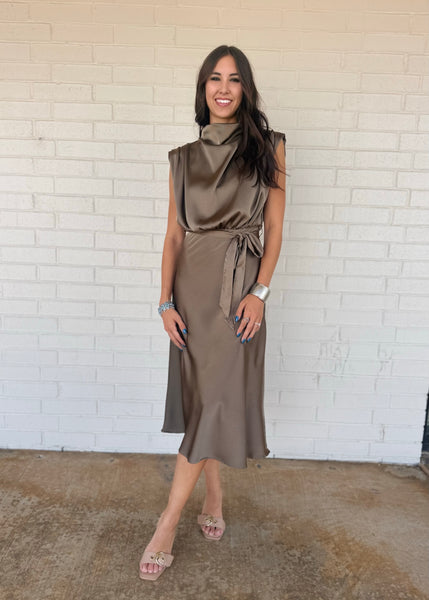 Timeless Elegance Mocha Sleeveless Midi Dress