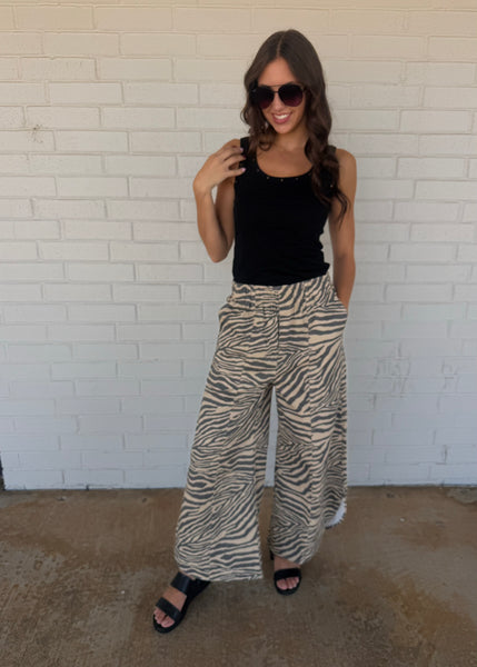Now You See Me Taupe Zebra Pants