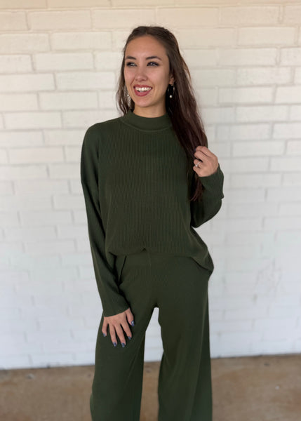 Subtly Sophisticated Army Green 2 Pc Sweater Set
