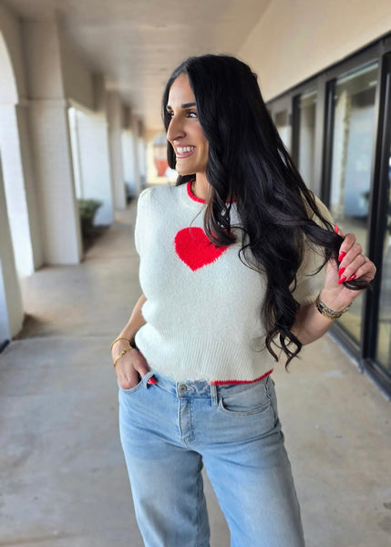 Heart In Love White/Red Heart Sweater