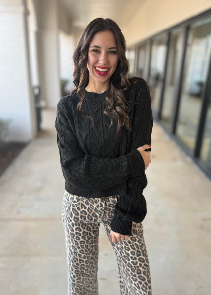 Glory Days Black Cable Knit Cropped Sweater