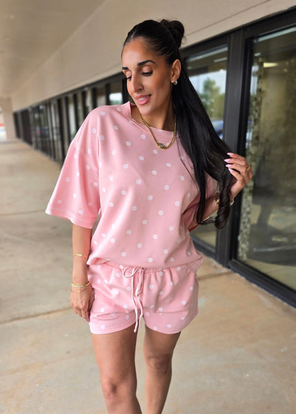 Getting Away Pink Polka Dot 2 Pc Shorts Set