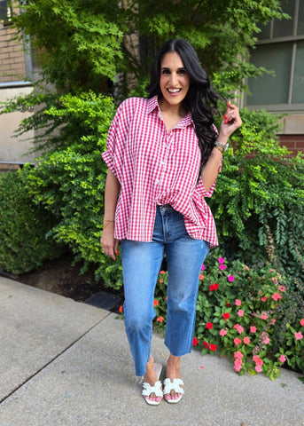 Lack Of Time Red & White Gingham Oversized Shirt