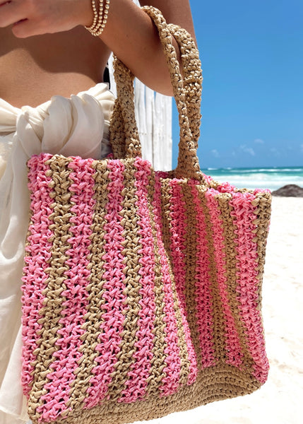 Beach Days Striped Tote Bag: Pink