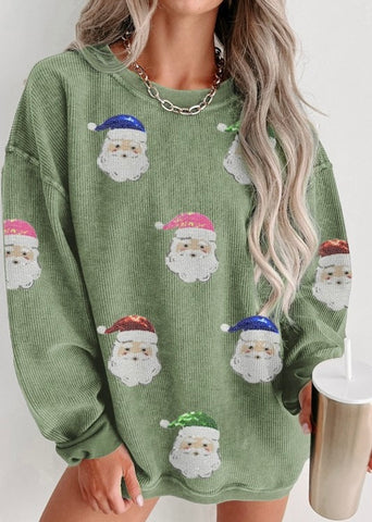 Oh Santa Green Corded Pullover Sweatshirt