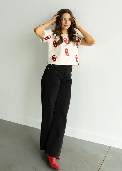 OU Ritter On Repeat Cream Crop Tee