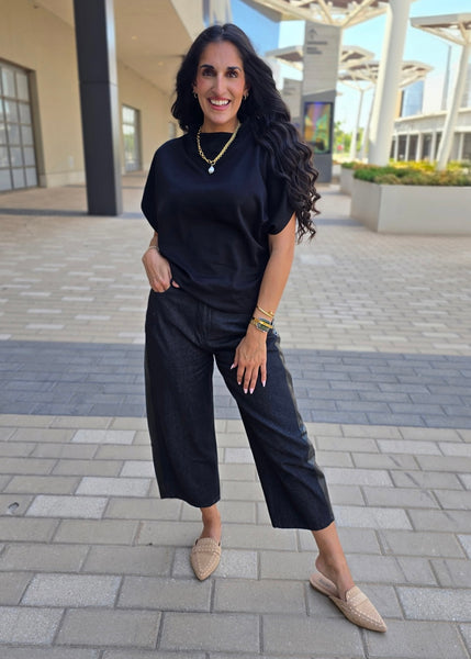 As You Are Black Mock Neck Batwing Sleeve Top