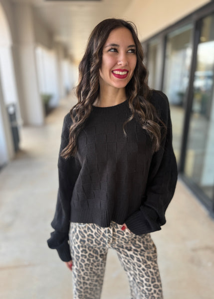 Don't Be Square Black Textured Sweater